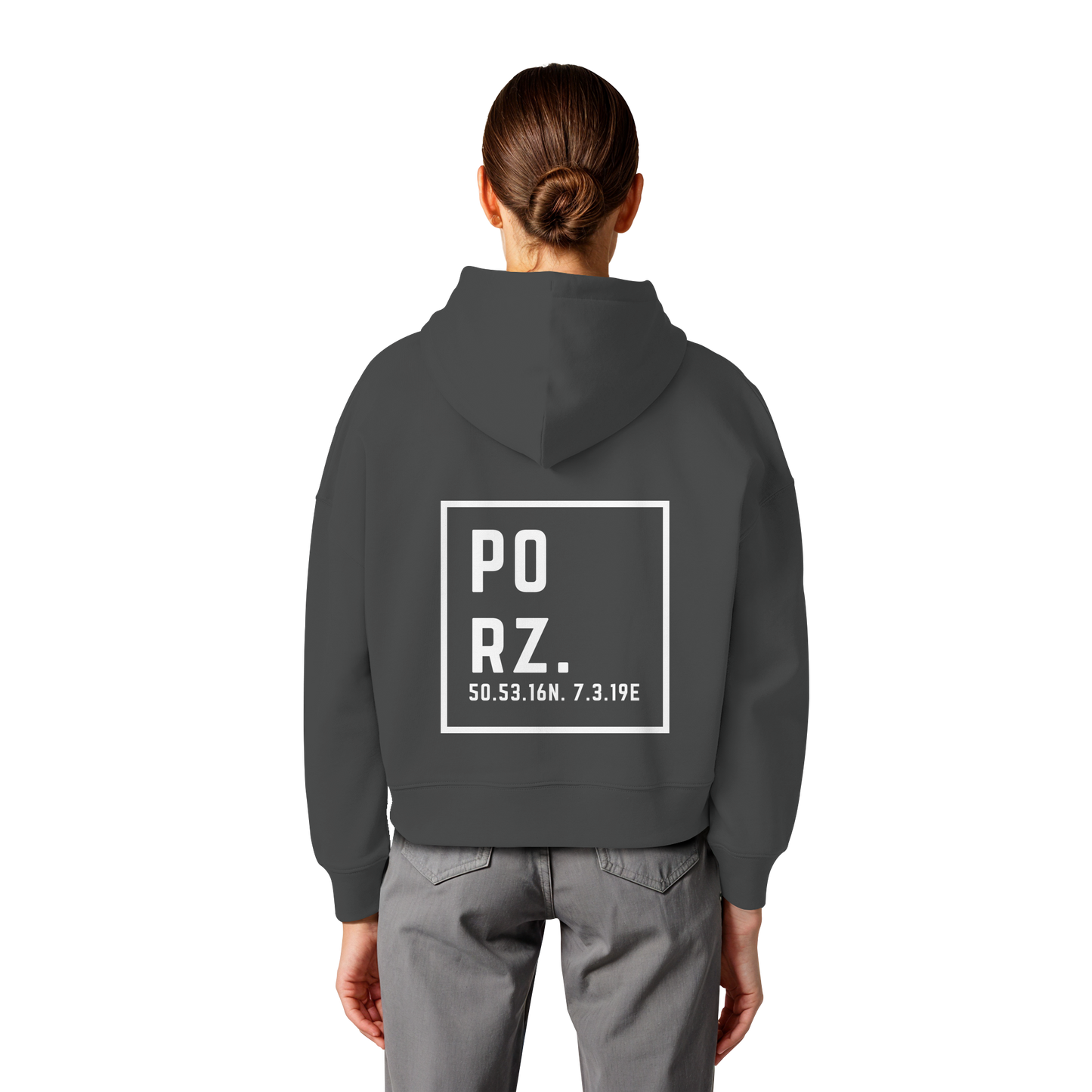 Porz Koordinaten (großer Druck Rücken) - Womens Organic Boxcut Hoodie
