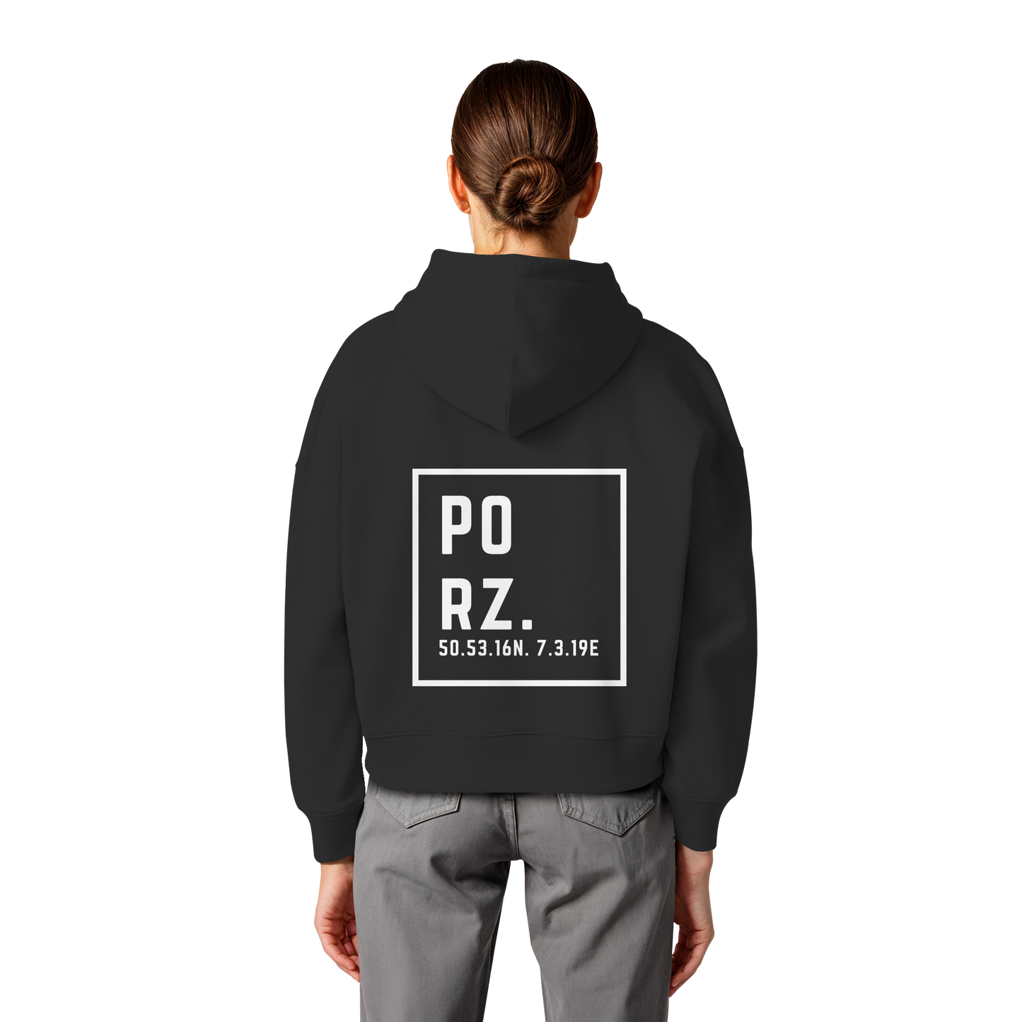Porz Koordinaten (großer Druck Rücken) - Womens Organic Boxcut Hoodie