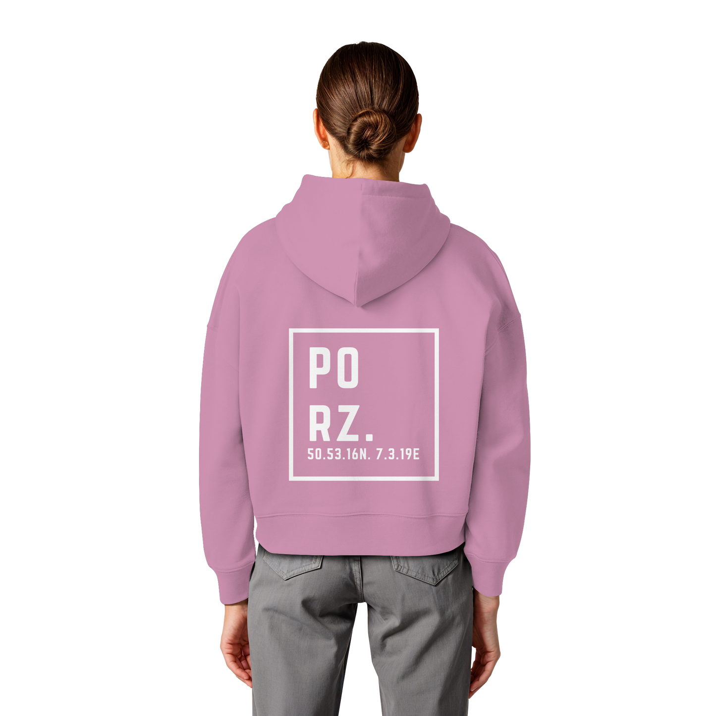 Porz Koordinaten (großer Druck Rücken) - Womens Organic Boxcut Hoodie