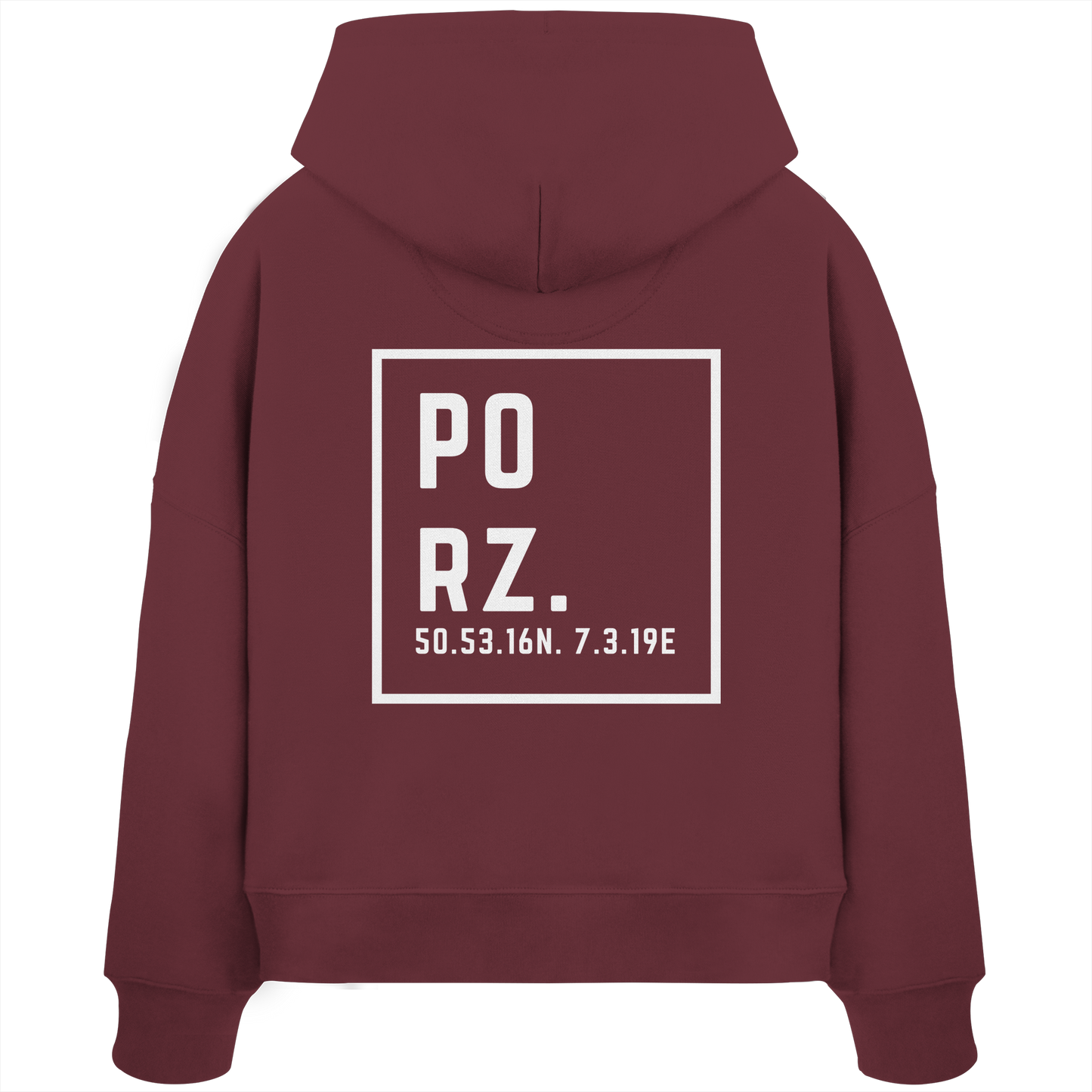 Porz Koordinaten (großer Druck Rücken) - Womens Organic Boxcut Hoodie