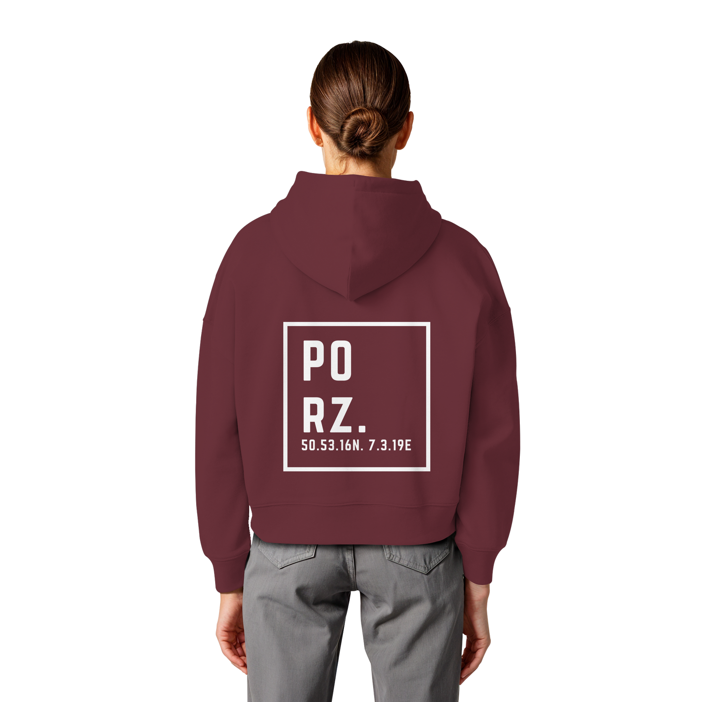 Porz Koordinaten (großer Druck Rücken) - Womens Organic Boxcut Hoodie