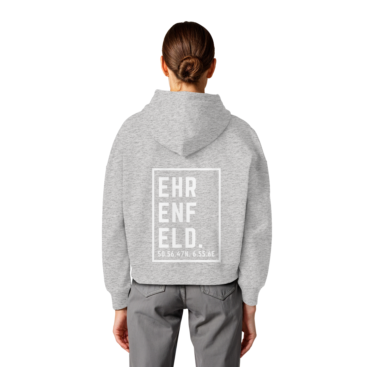 Ehrenfeld Koordinaten (großer Druck auf dem Rücken) - Womens Organic Boxcut Hoodie