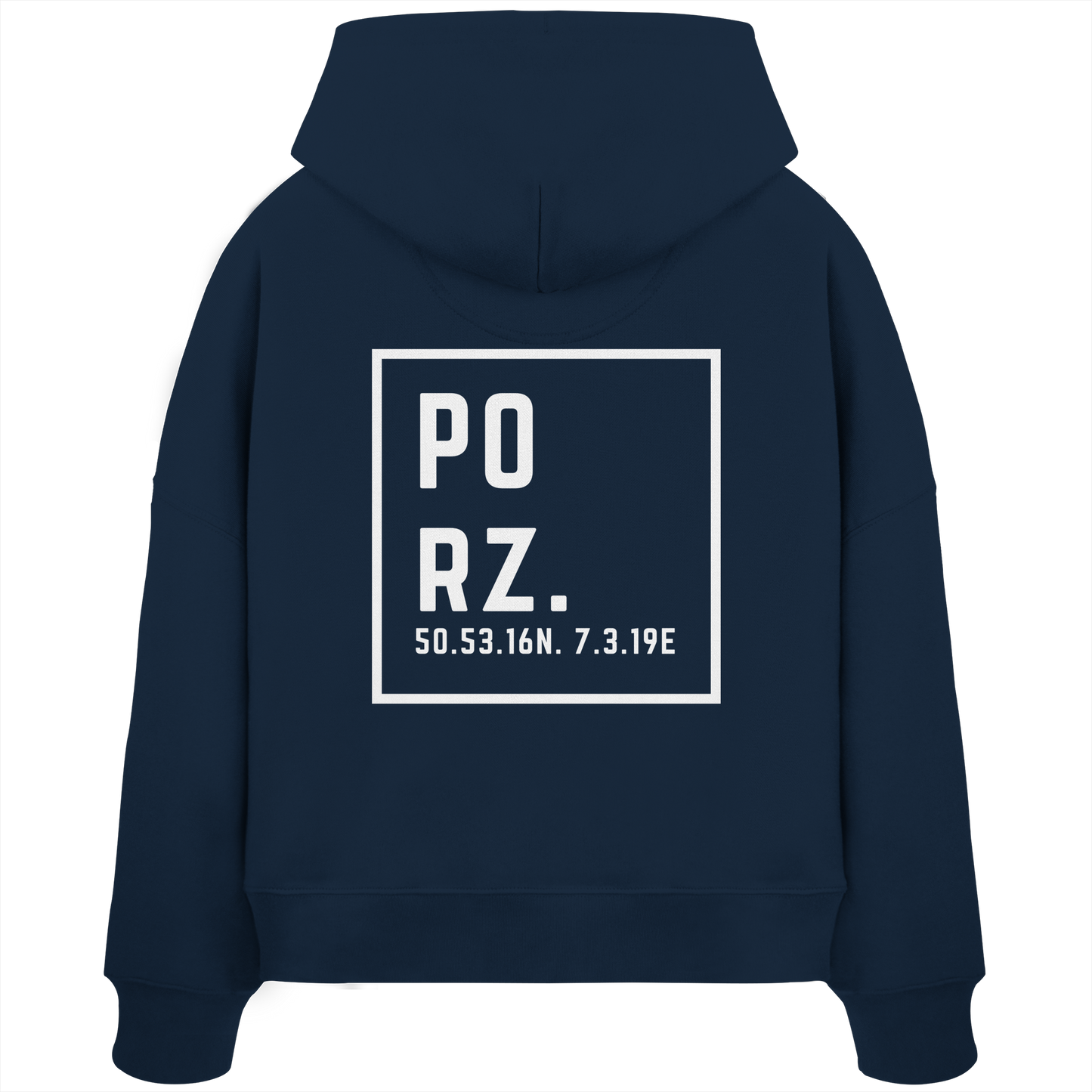 Porz Koordinaten (großer Druck Rücken) - Womens Organic Boxcut Hoodie