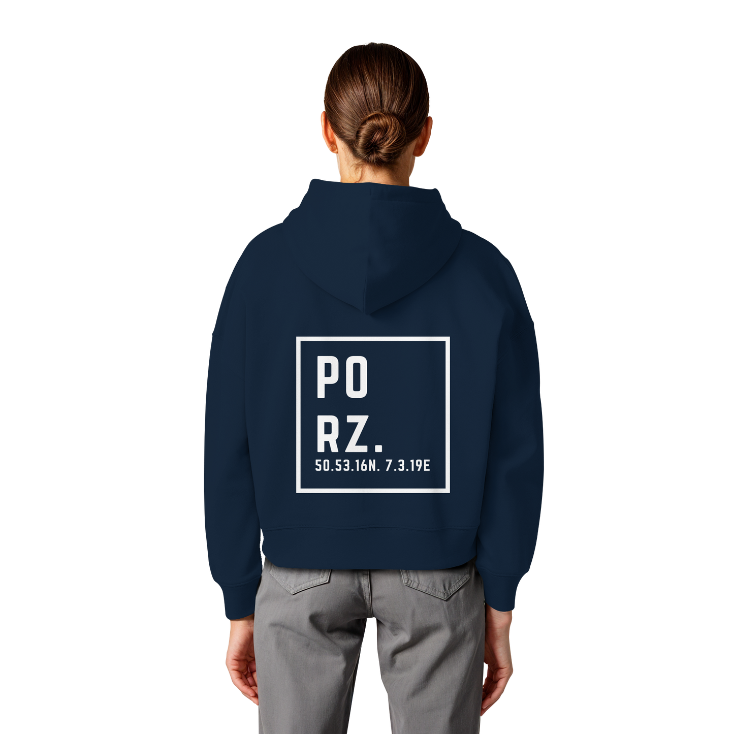 Porz Koordinaten (großer Druck Rücken) - Womens Organic Boxcut Hoodie