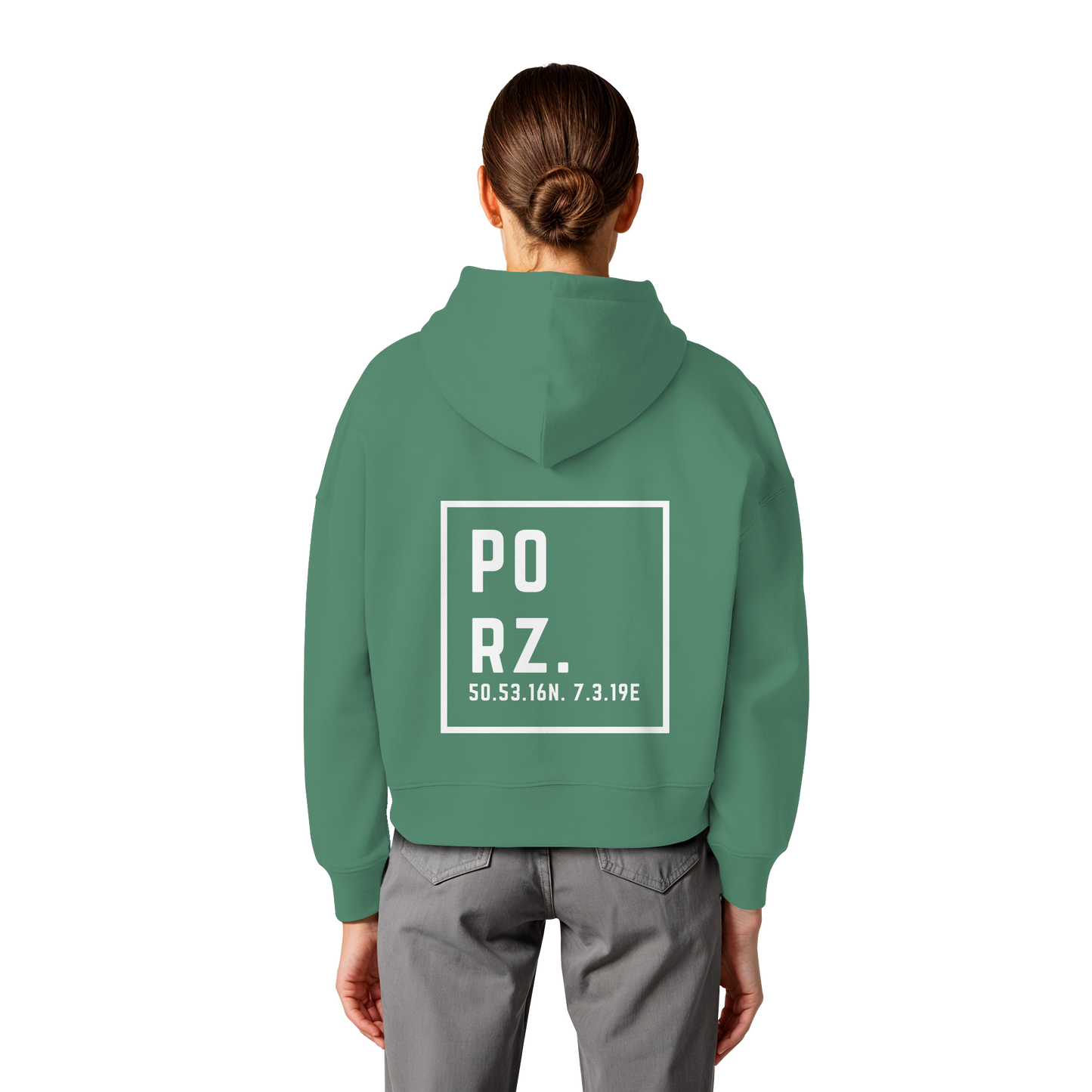 Porz Koordinaten (großer Druck Rücken) - Womens Organic Boxcut Hoodie