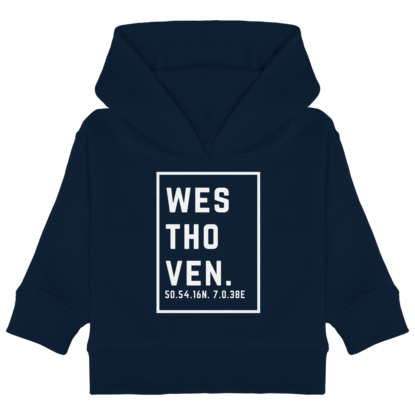 Westhoven Koordinaten (großer Druck auf der Brust) - Baby Organic Hoodie