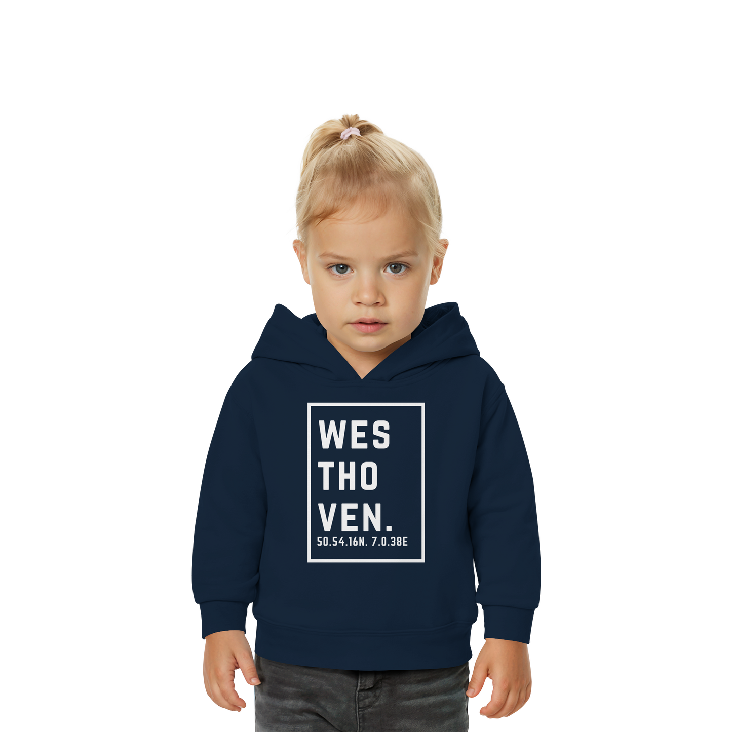 Westhoven Koordinaten (großer Druck auf der Brust) - Baby Organic Hoodie