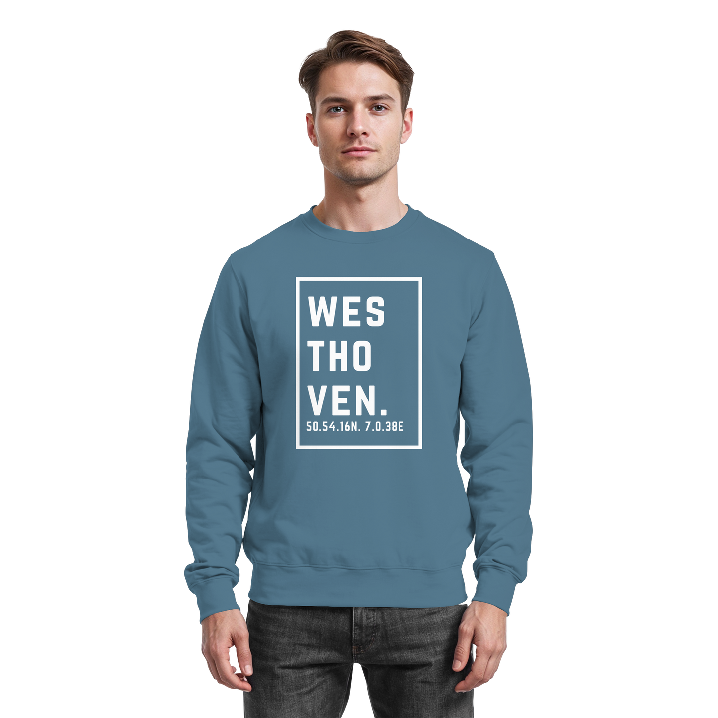 Westhoven Koordinaten (großer Druck auf der Brust) - Basic Sweatshirt