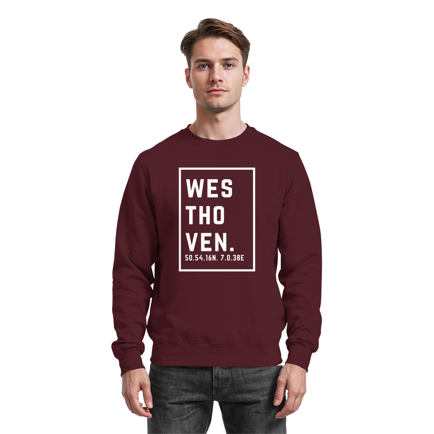 Westhoven Koordinaten (großer Druck auf der Brust) - Basic Sweatshirt