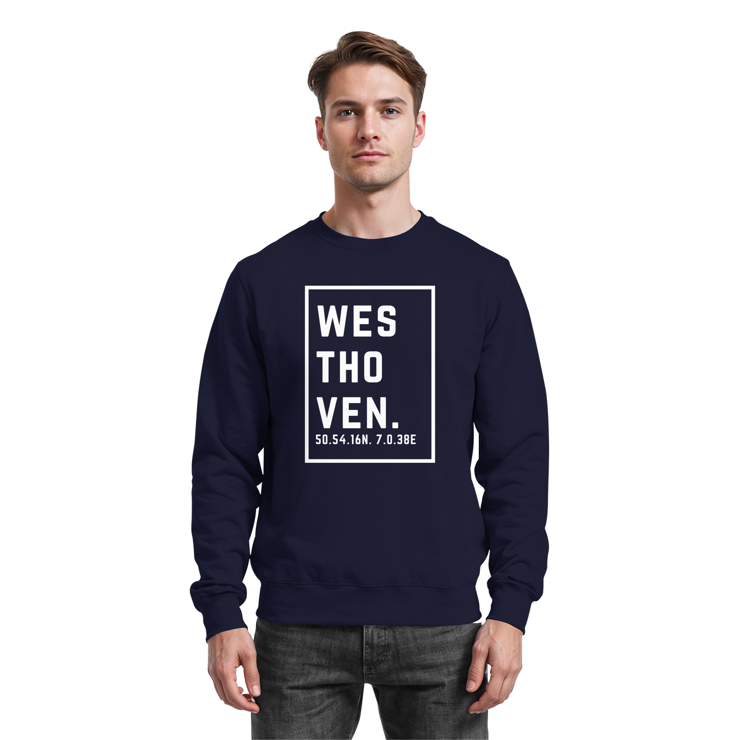 Westhoven Koordinaten (großer Druck auf der Brust) - Basic Sweatshirt
