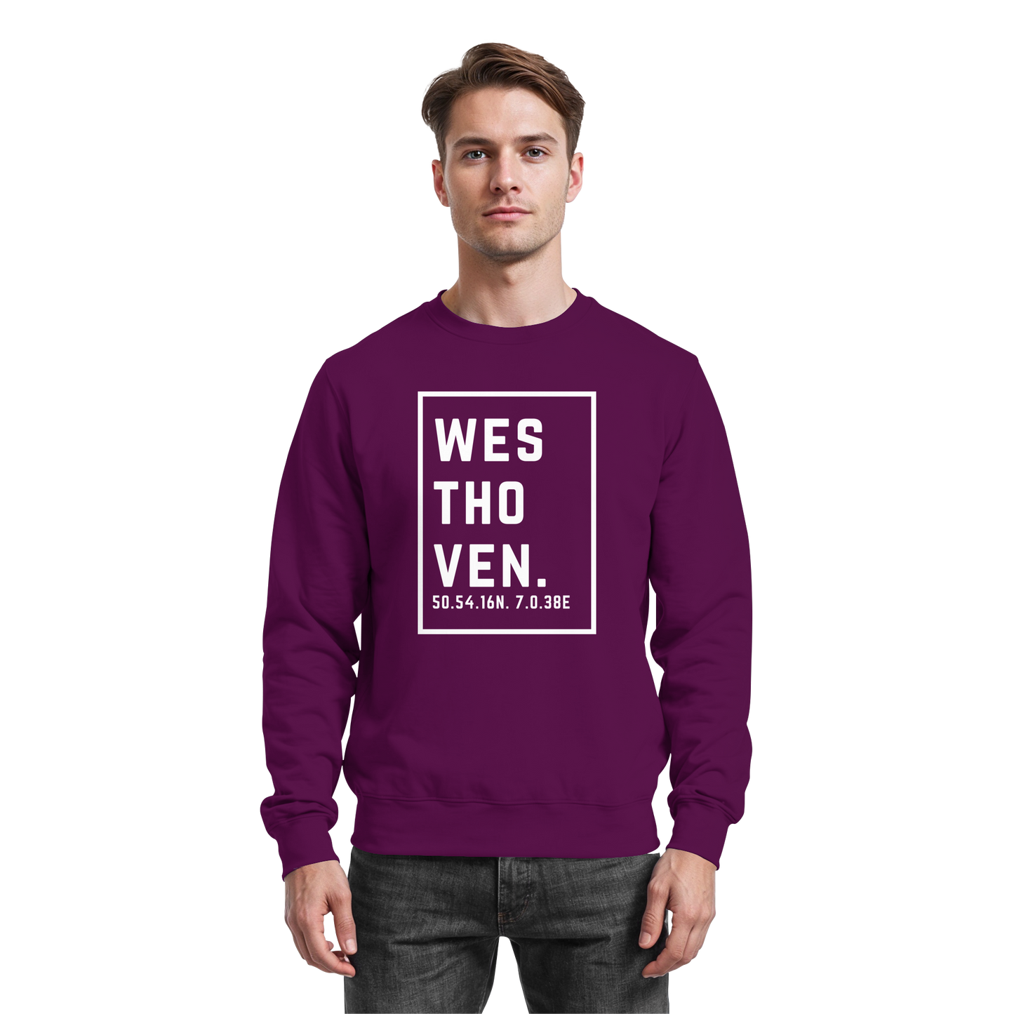 Westhoven Koordinaten (großer Druck auf der Brust) - Basic Sweatshirt