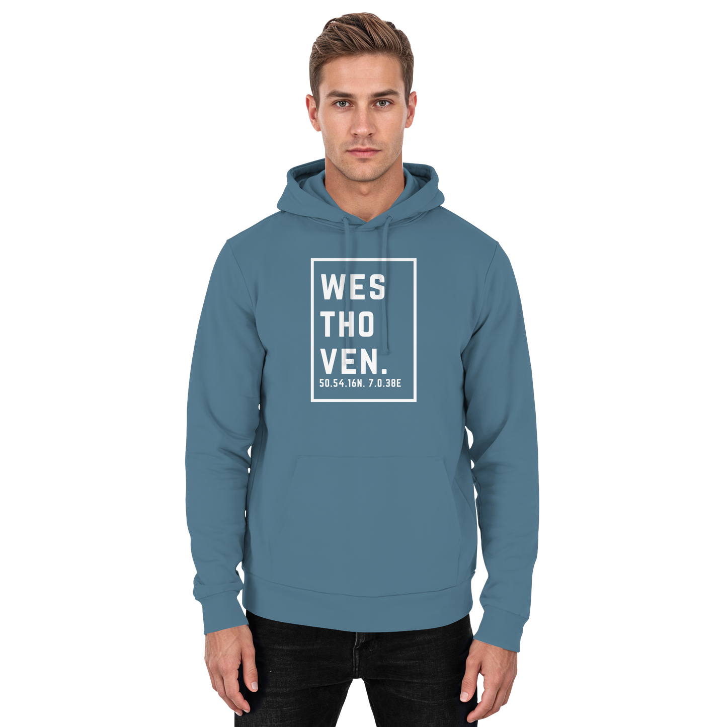 Westhoven Koordinaten (großer Druck auf der Brust) - Basic Unisex Hoodie