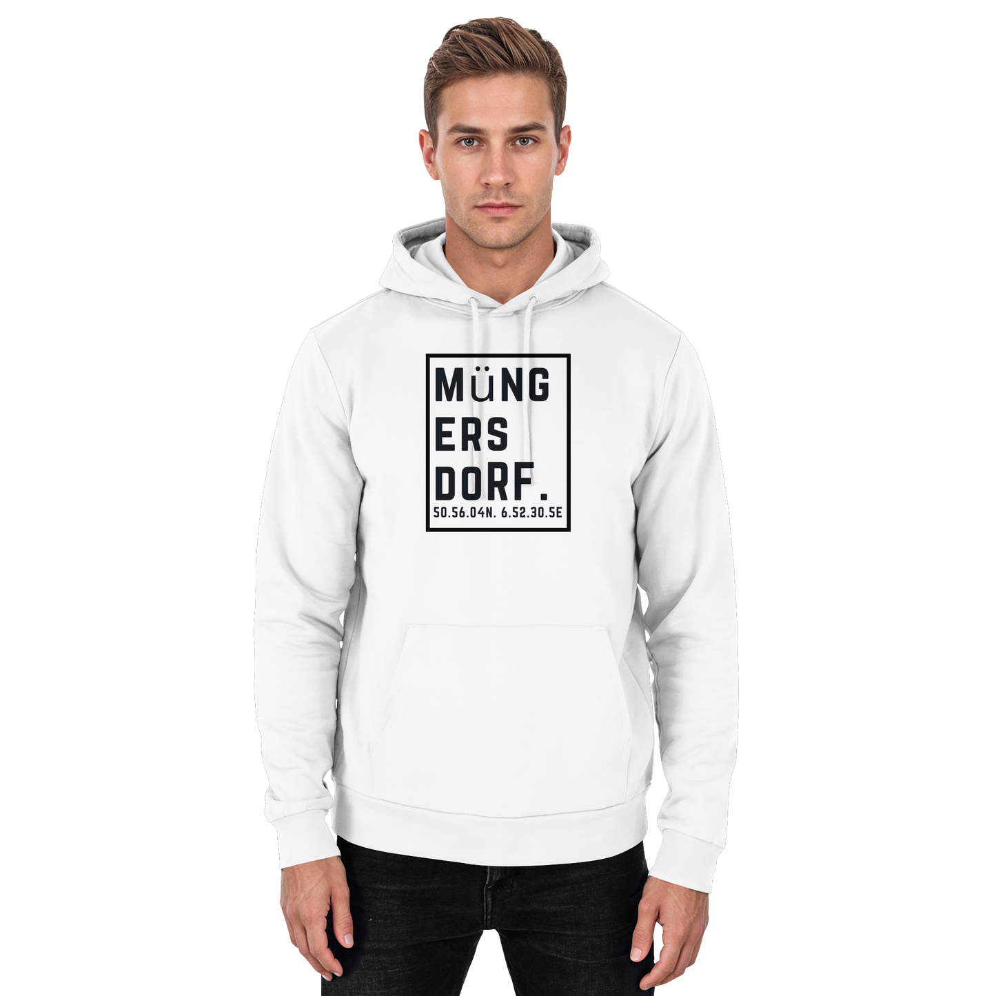 Müngersdorf Koordinaten (großer Druck auf der Brust) - Basic Unisex Hoodie