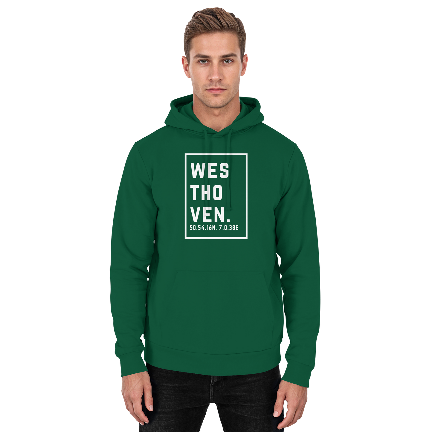 Westhoven Koordinaten (großer Druck auf der Brust) - Basic Unisex Hoodie