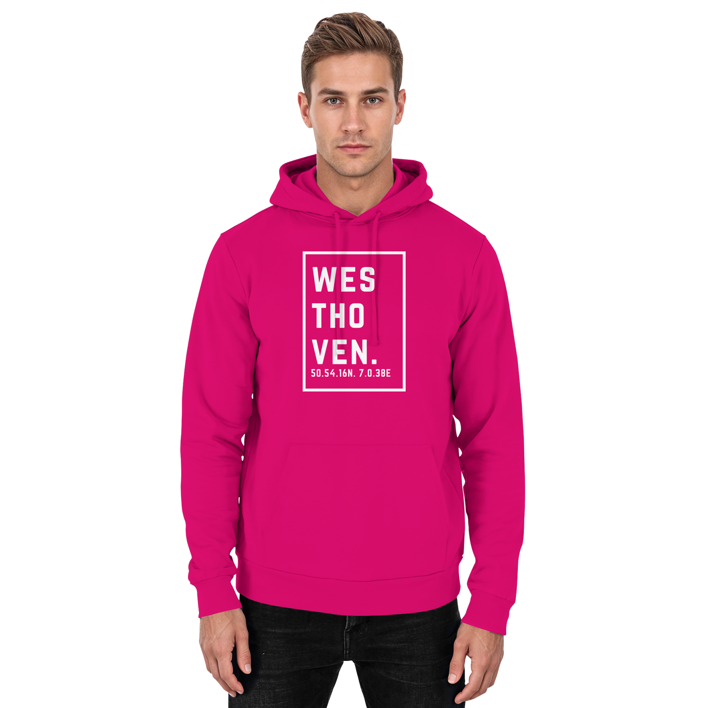 Westhoven Koordinaten (großer Druck auf der Brust) - Basic Unisex Hoodie