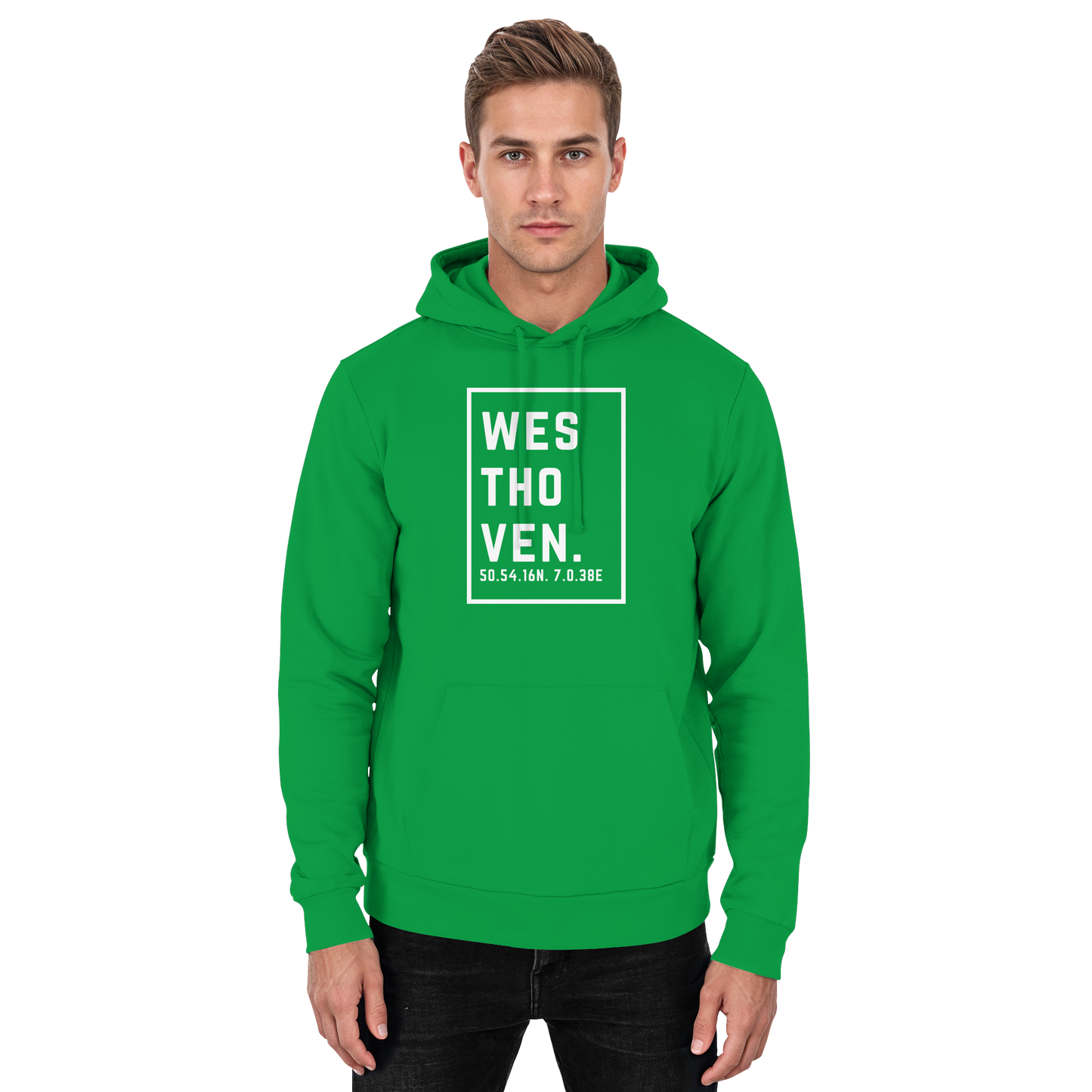 Westhoven Koordinaten (großer Druck auf der Brust) - Basic Unisex Hoodie