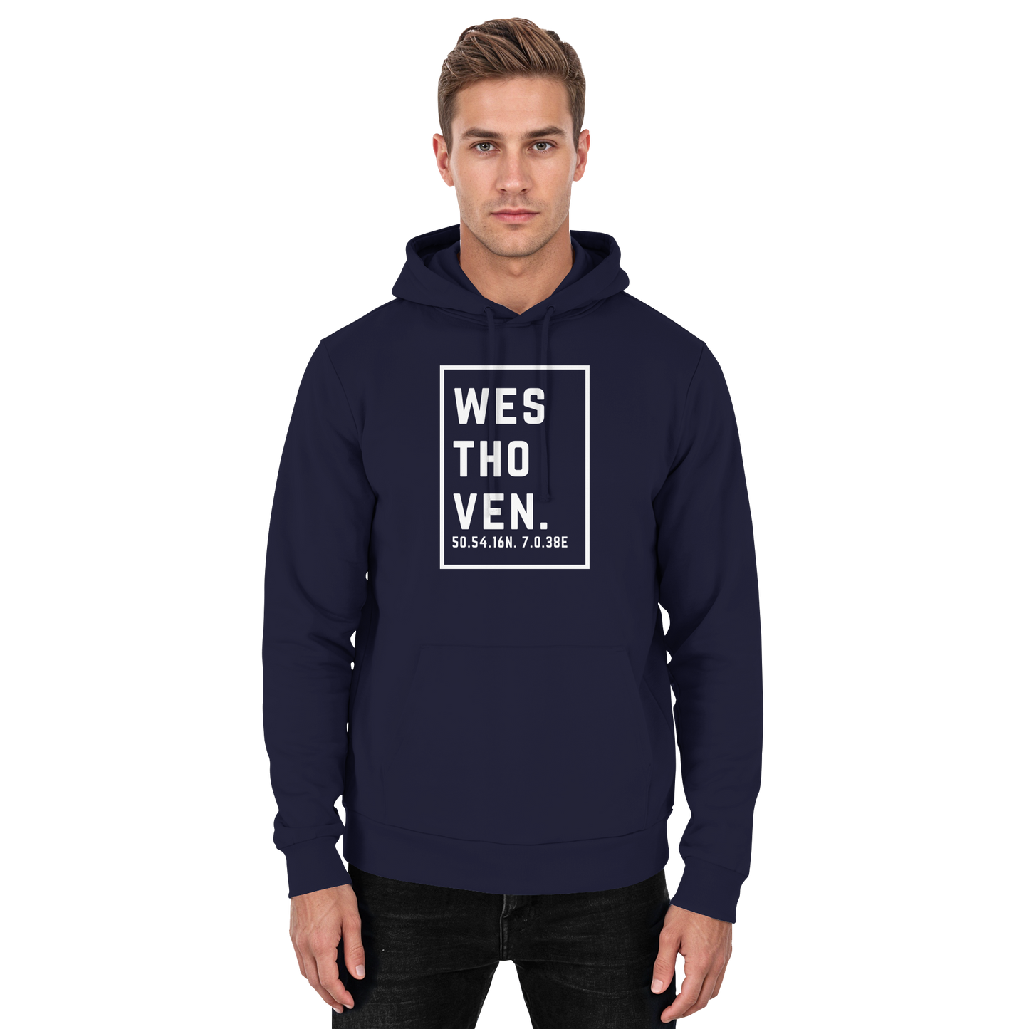 Westhoven Koordinaten (großer Druck auf der Brust) - Basic Unisex Hoodie