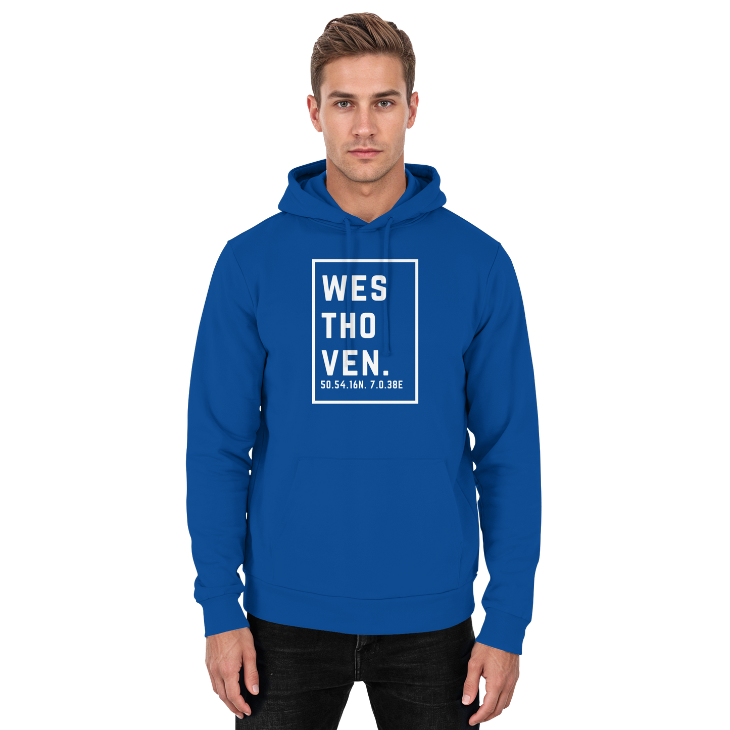 Westhoven Koordinaten (großer Druck auf der Brust) - Basic Unisex Hoodie