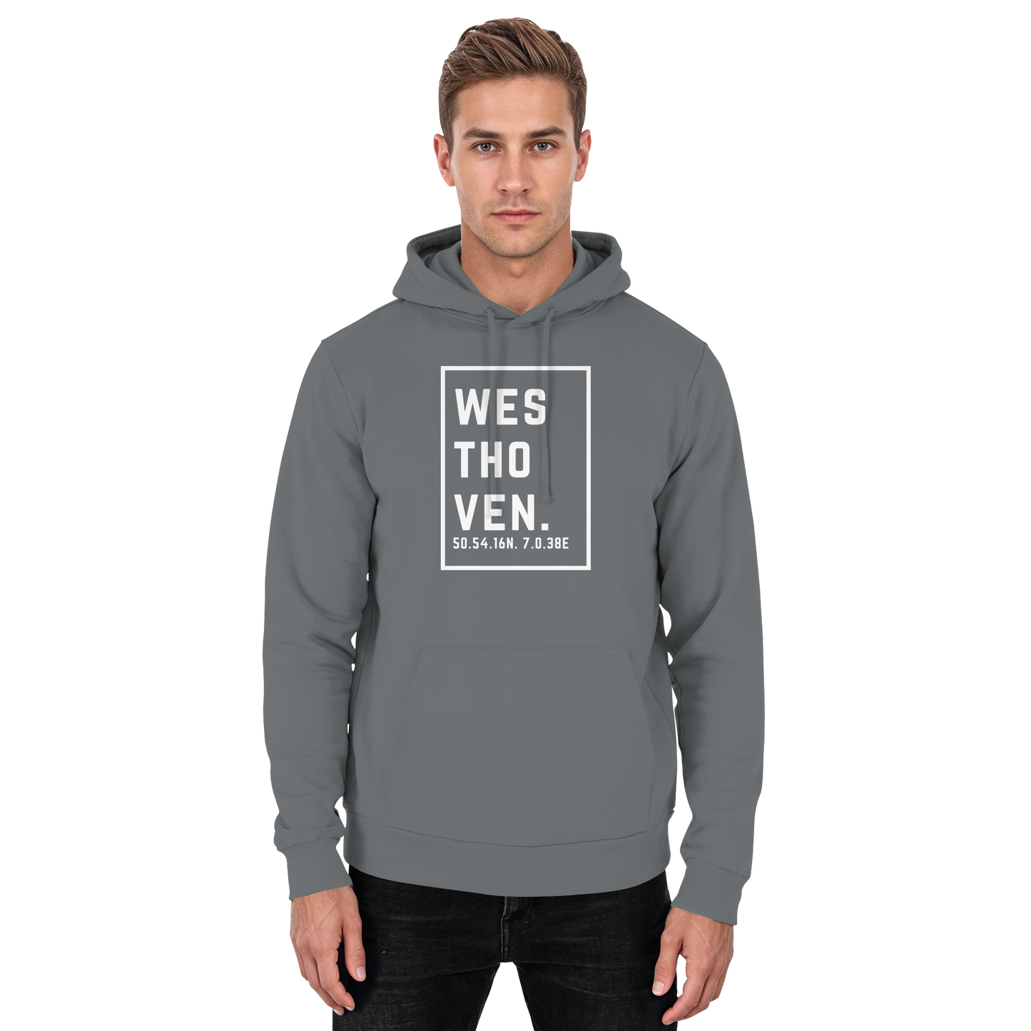 Westhoven Koordinaten (großer Druck auf der Brust) - Basic Unisex Hoodie