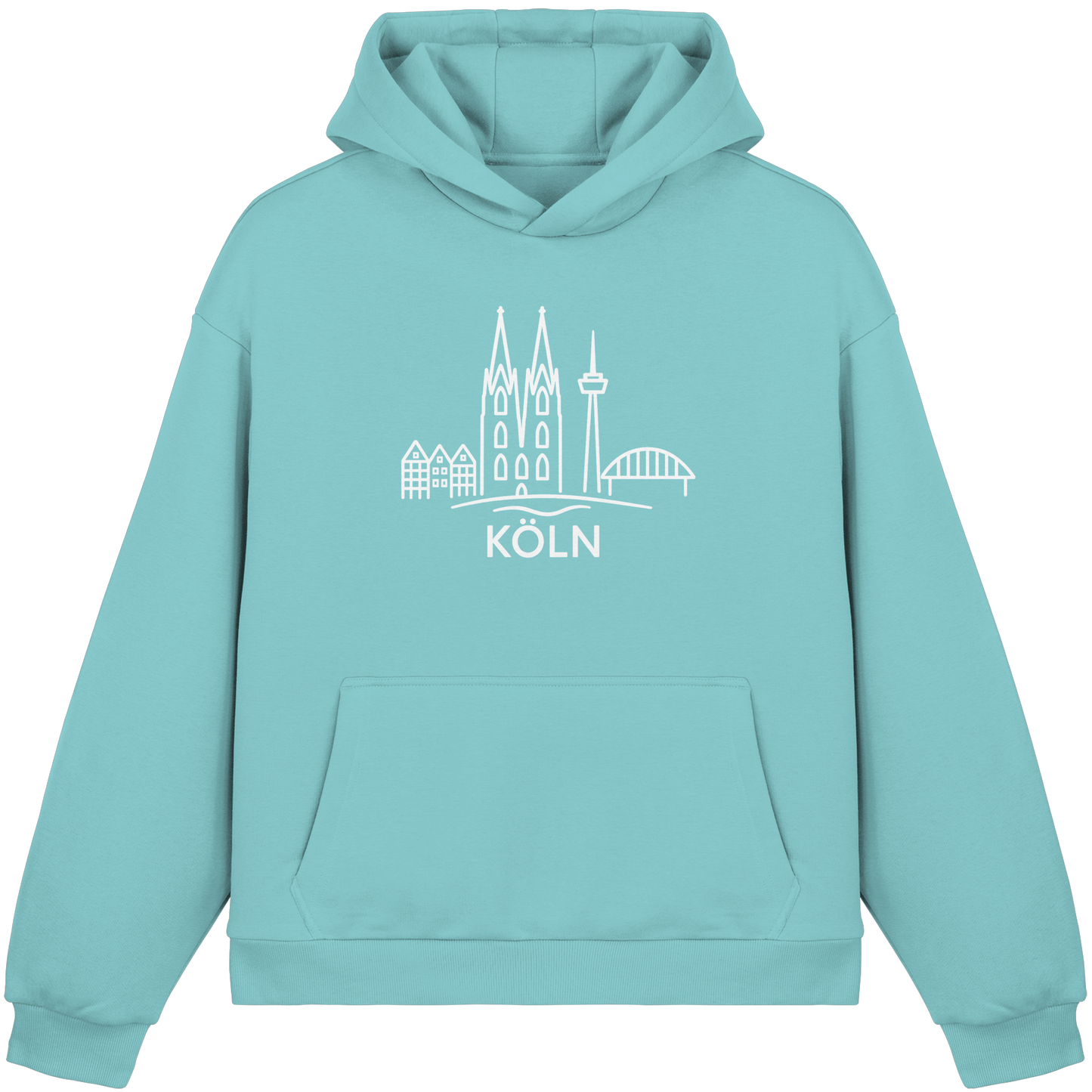 Köln Skyline (großer Druck auf der Brust) - Fluffy Boxcut Hoodie