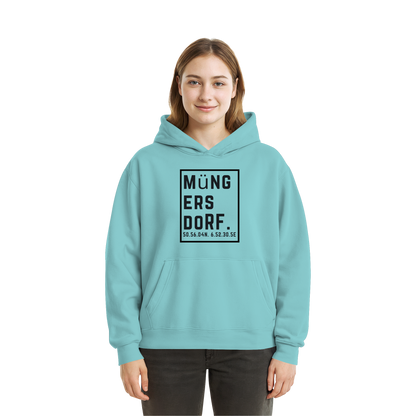 Müngersdorf Koordinaten (großer Druck auf der Brust) - Fluffy Boxcut Hoodie