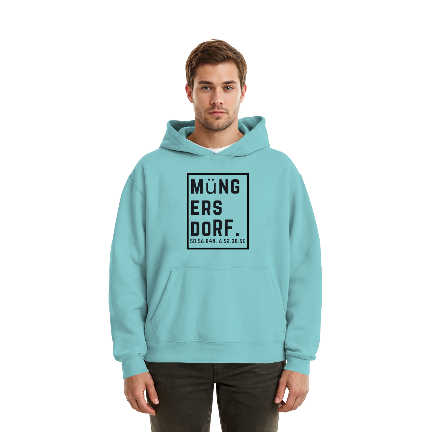 Müngersdorf Koordinaten (großer Druck auf der Brust) - Fluffy Boxcut Hoodie