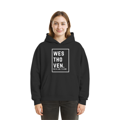 Westhoven Koordinaten (großer Druck auf der Brust) - Fluffy Boxcut Hoodie
