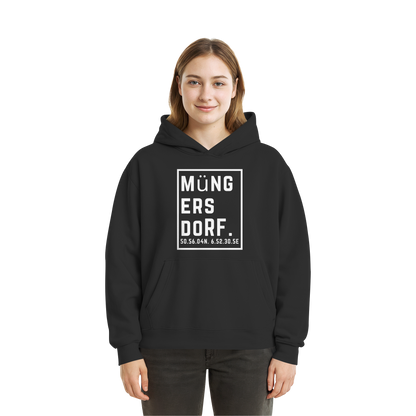 Müngersdorf Koordinaten (großer Druck auf der Brust) - Fluffy Boxcut Hoodie