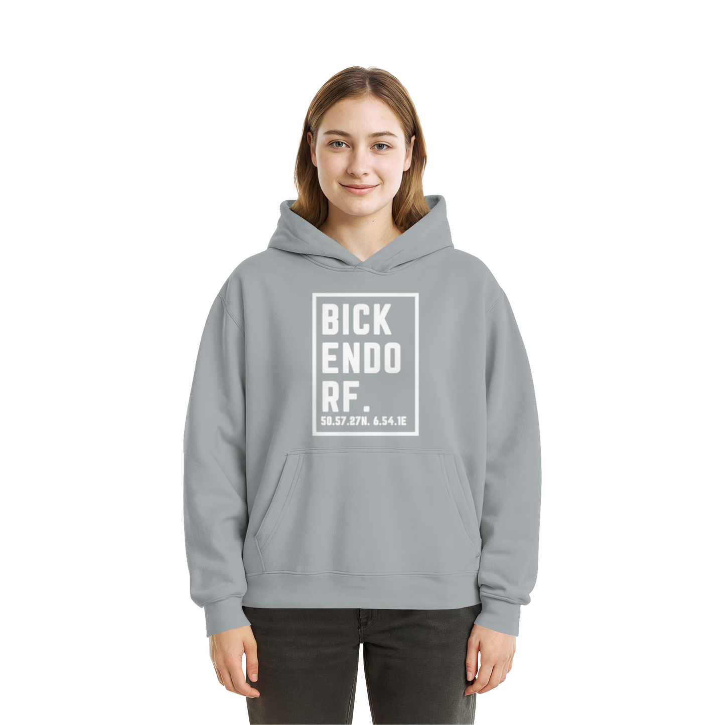 Bickendorf Koordinaten (großer Druck auf der Brust) - Fluffy Boxcut Hoodie