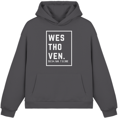 Westhoven Koordinaten (großer Druck auf der Brust) - Fluffy Boxcut Hoodie