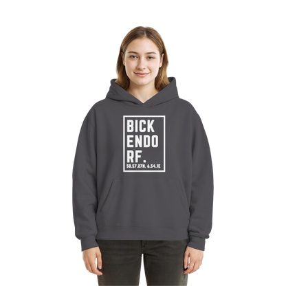 Bickendorf Koordinaten (großer Druck auf der Brust) - Fluffy Boxcut Hoodie
