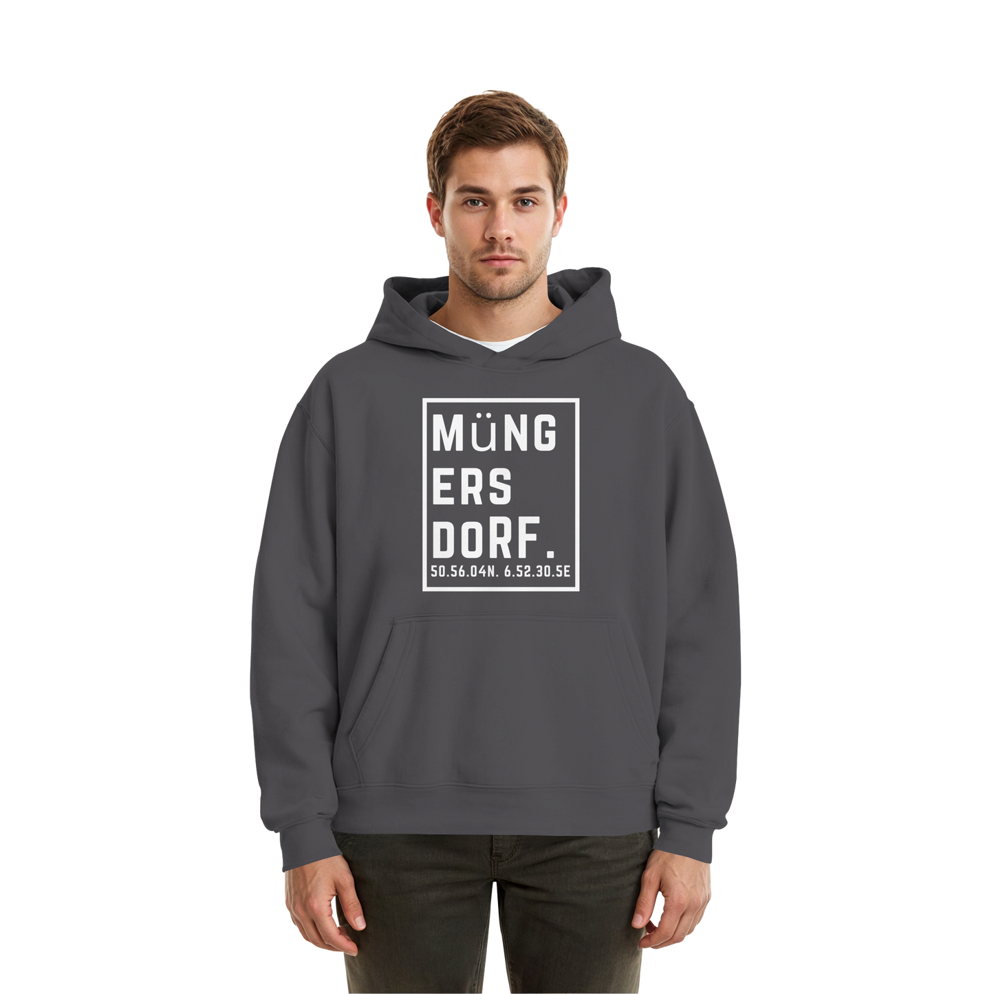 Müngersdorf Koordinaten (großer Druck auf der Brust) - Fluffy Boxcut Hoodie