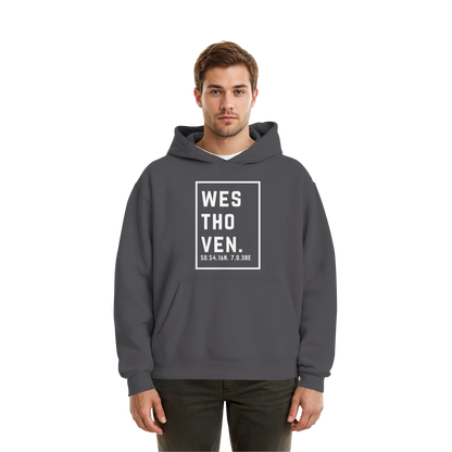 Westhoven Koordinaten (großer Druck auf der Brust) - Fluffy Boxcut Hoodie