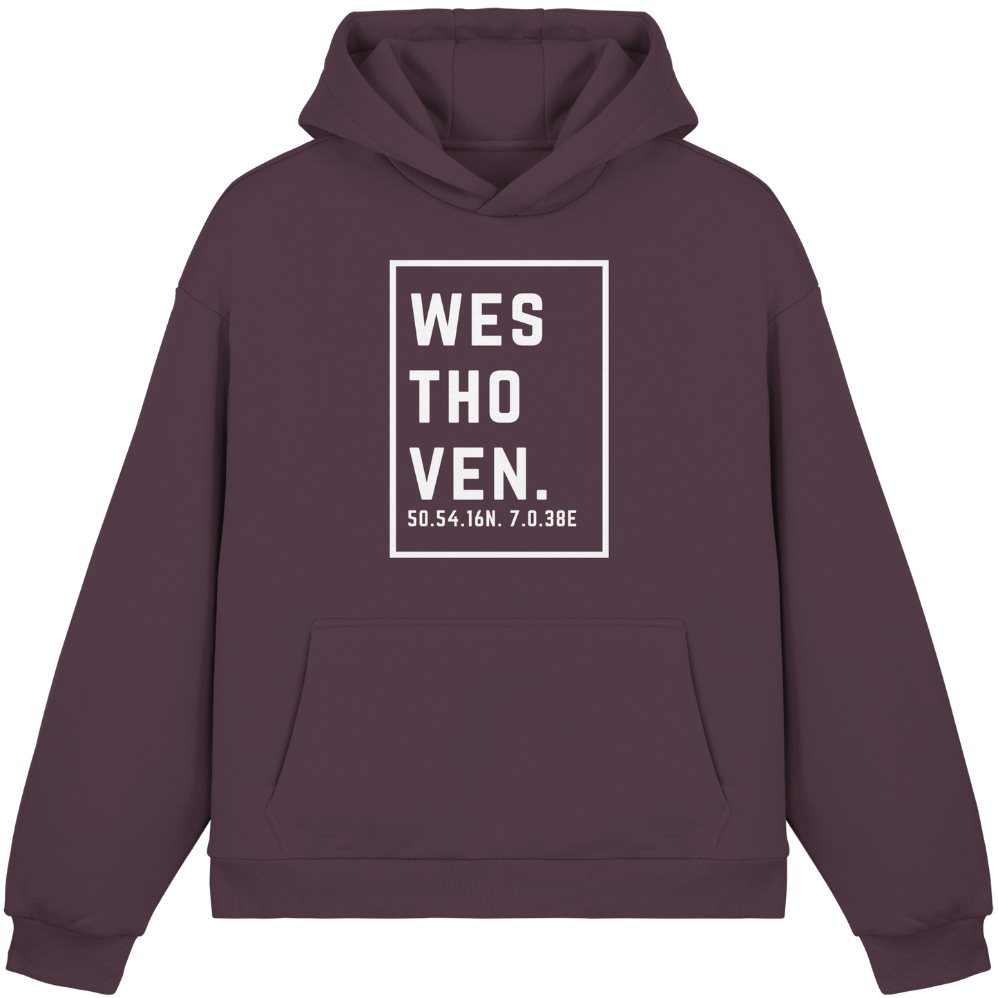Westhoven Koordinaten (großer Druck auf der Brust) - Fluffy Boxcut Hoodie