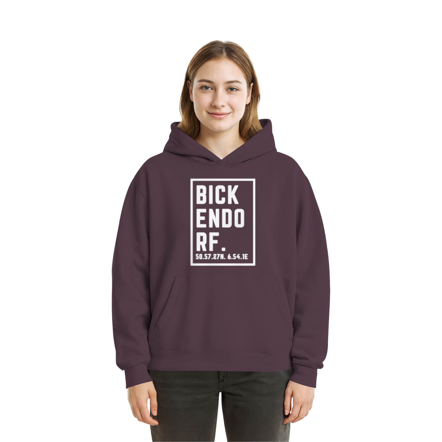 Bickendorf Koordinaten (großer Druck auf der Brust) - Fluffy Boxcut Hoodie