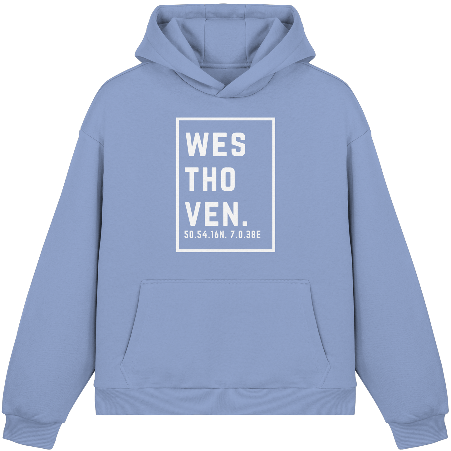 Westhoven Koordinaten (großer Druck auf der Brust) - Fluffy Boxcut Hoodie
