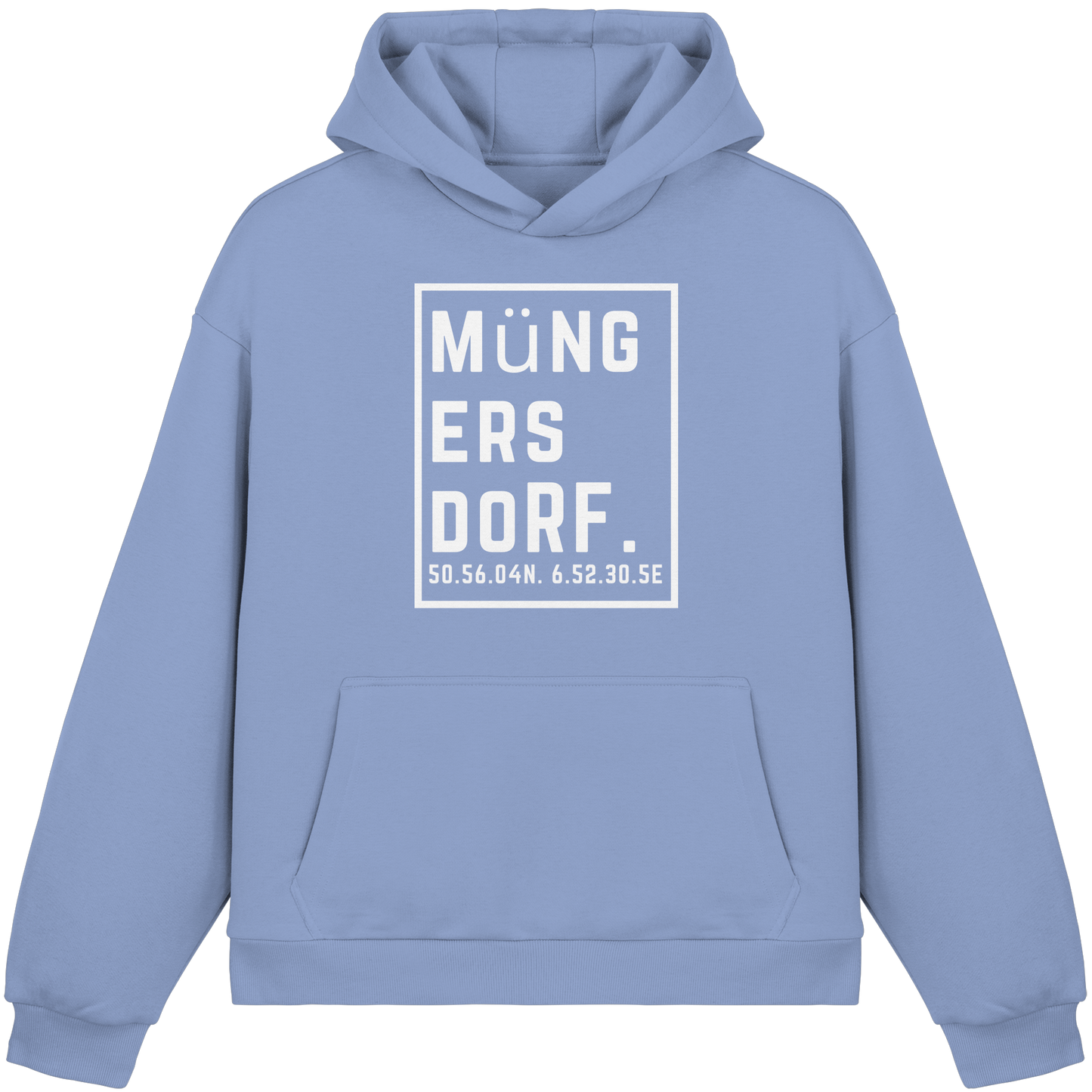Müngersdorf Koordinaten (großer Druck auf der Brust) - Fluffy Boxcut Hoodie