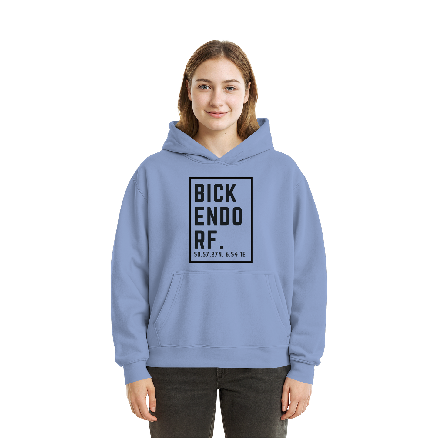Bickendorf Koordinaten (großer Druck auf der Brust) - Fluffy Boxcut Hoodie
