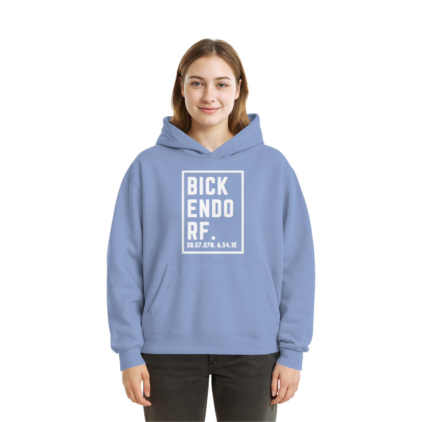 Bickendorf Koordinaten (großer Druck auf der Brust) - Fluffy Boxcut Hoodie