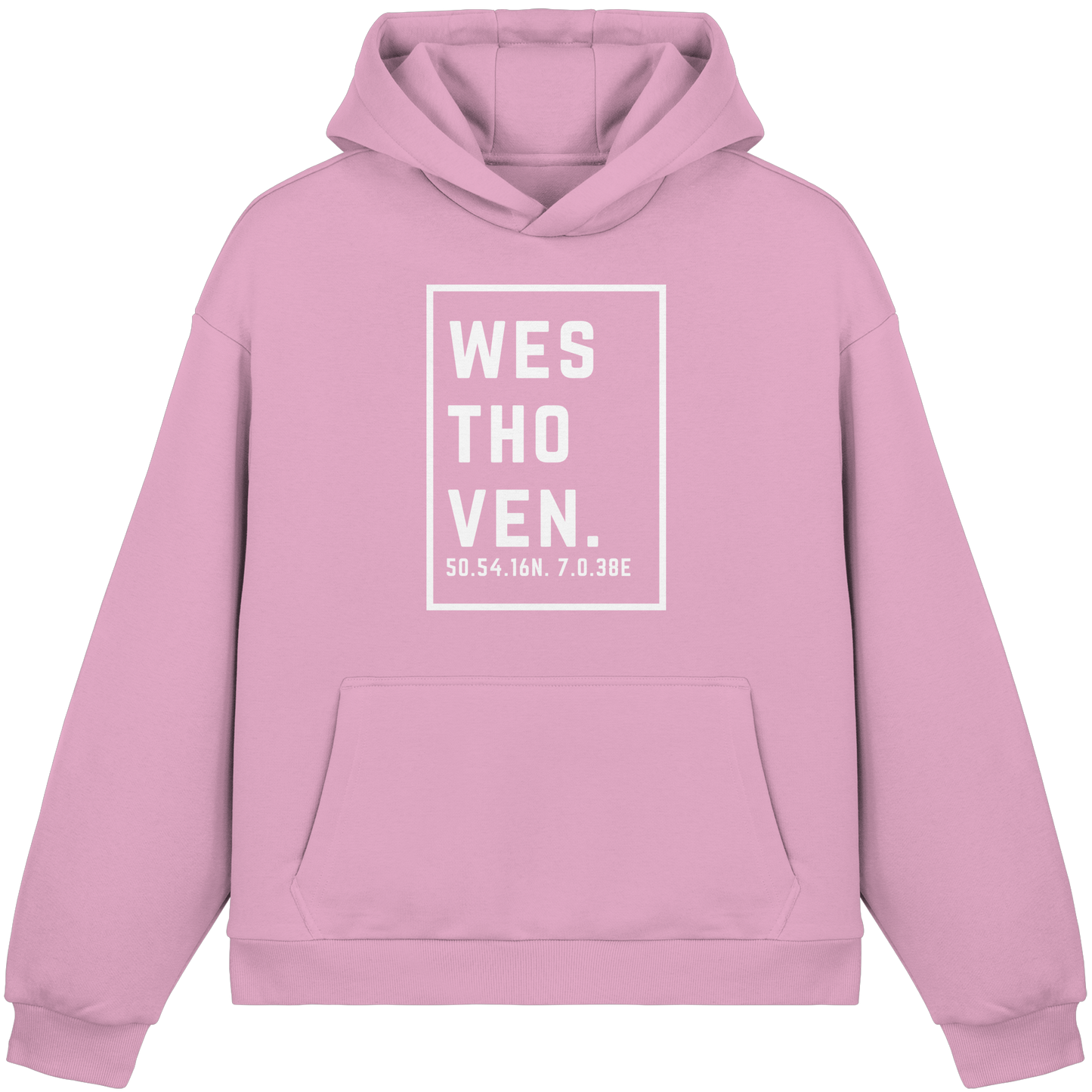 Westhoven Koordinaten (großer Druck auf der Brust) - Fluffy Boxcut Hoodie