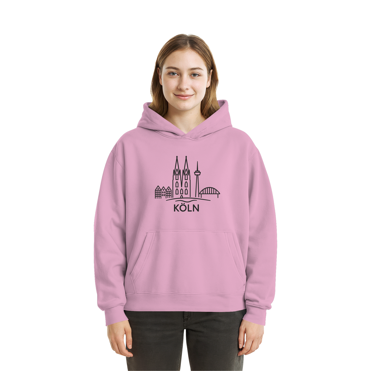 Köln Skyline (großer Druck auf der Brust) - Fluffy Boxcut Hoodie