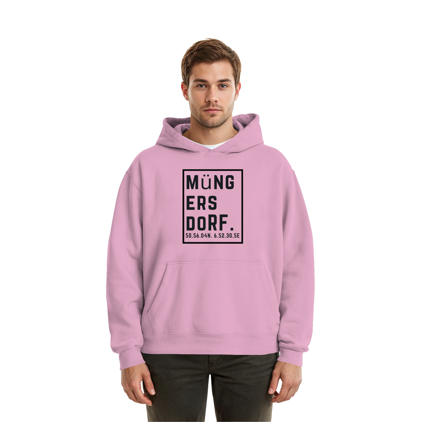 Müngersdorf Koordinaten (großer Druck auf der Brust) - Fluffy Boxcut Hoodie