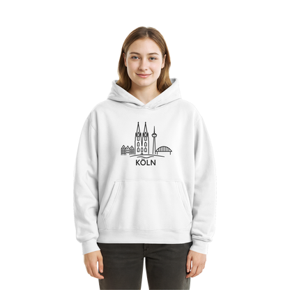 Köln Skyline (großer Druck auf der Brust) - Fluffy Boxcut Hoodie