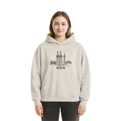 Köln Skyline (großer Druck auf der Brust) - Fluffy Boxcut Hoodie