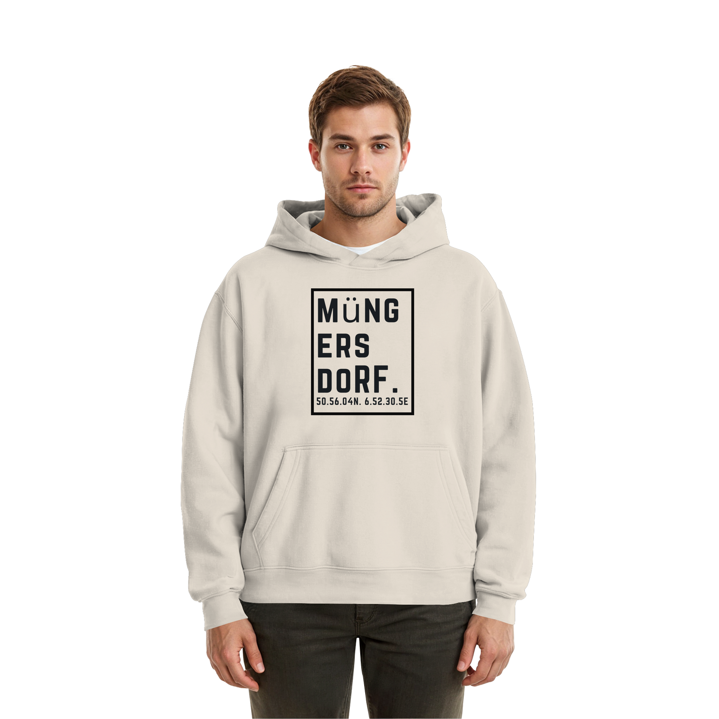 Müngersdorf Koordinaten (großer Druck auf der Brust) - Fluffy Boxcut Hoodie