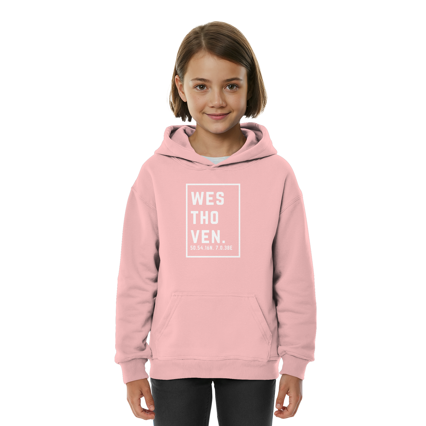 Westhoven Koordinaten (großer Druck auf der Brust) - Kids Basic Hoodie
