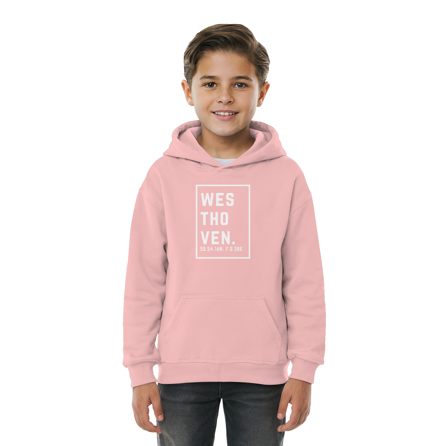 Westhoven Koordinaten (großer Druck auf der Brust) - Kids Basic Hoodie