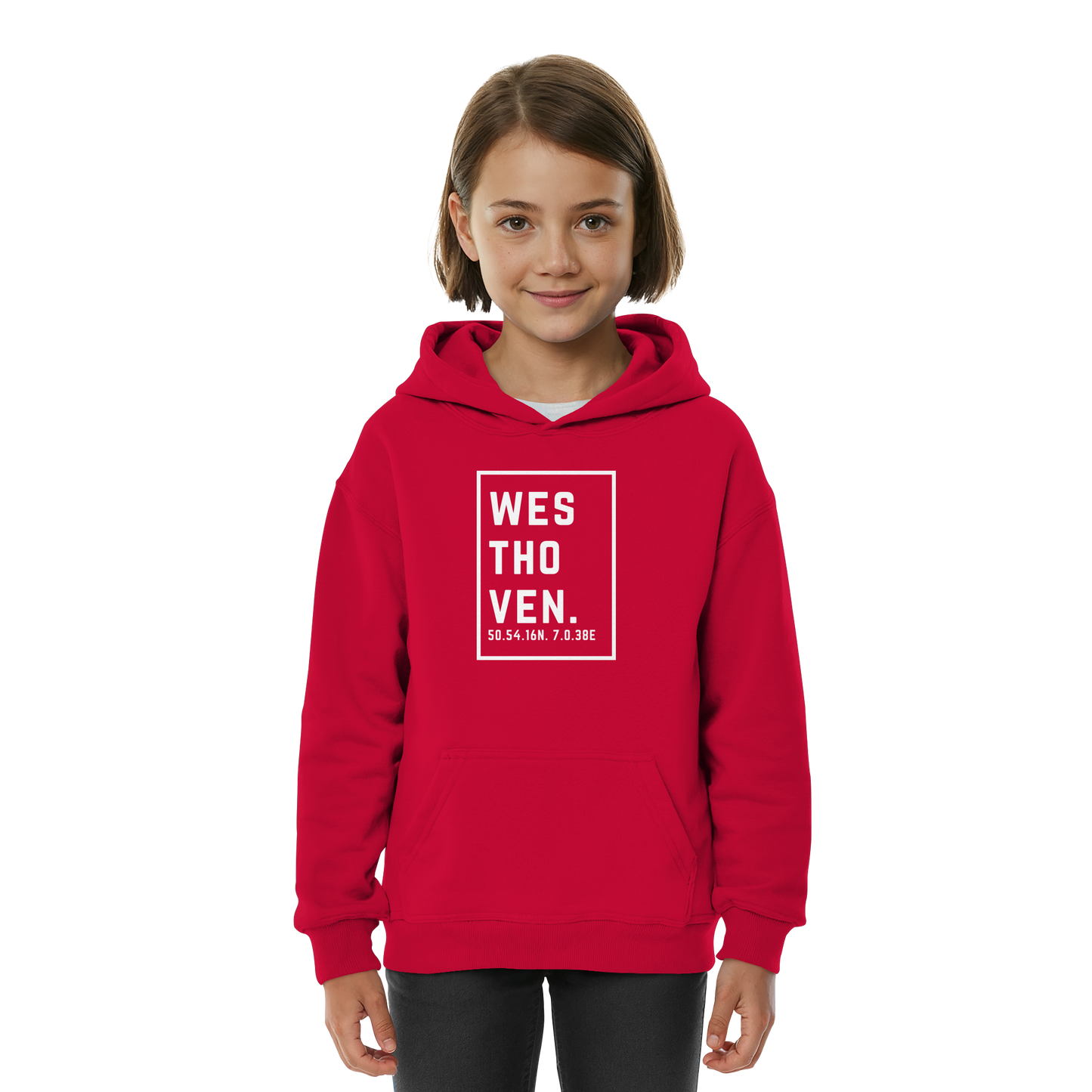 Westhoven Koordinaten (großer Druck auf der Brust) - Kids Basic Hoodie