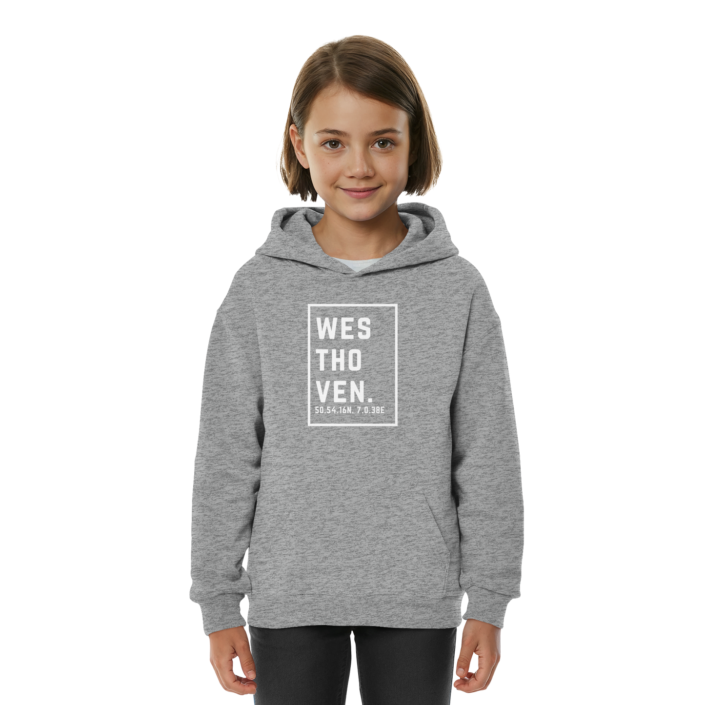 Westhoven Koordinaten (großer Druck auf der Brust) - Kids Basic Hoodie