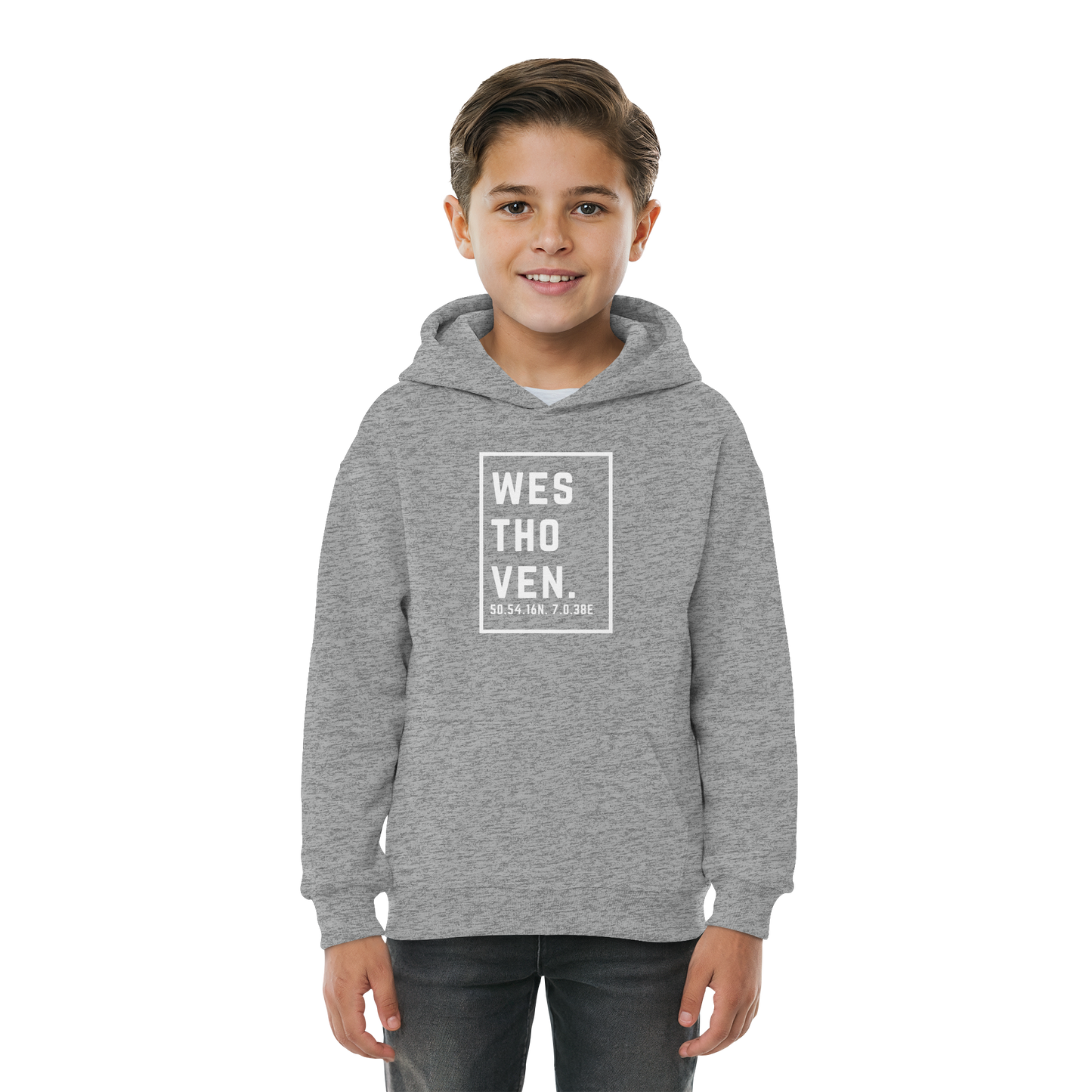 Westhoven Koordinaten (großer Druck auf der Brust) - Kids Basic Hoodie